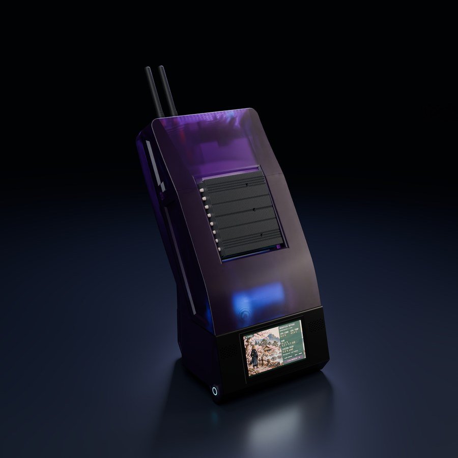 Original CAD-based cyan-lit front studio view of BC250 Ronin.