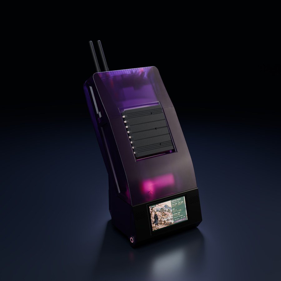 Original CAD-based magenta-lit front studio view of BC250 Ronin.