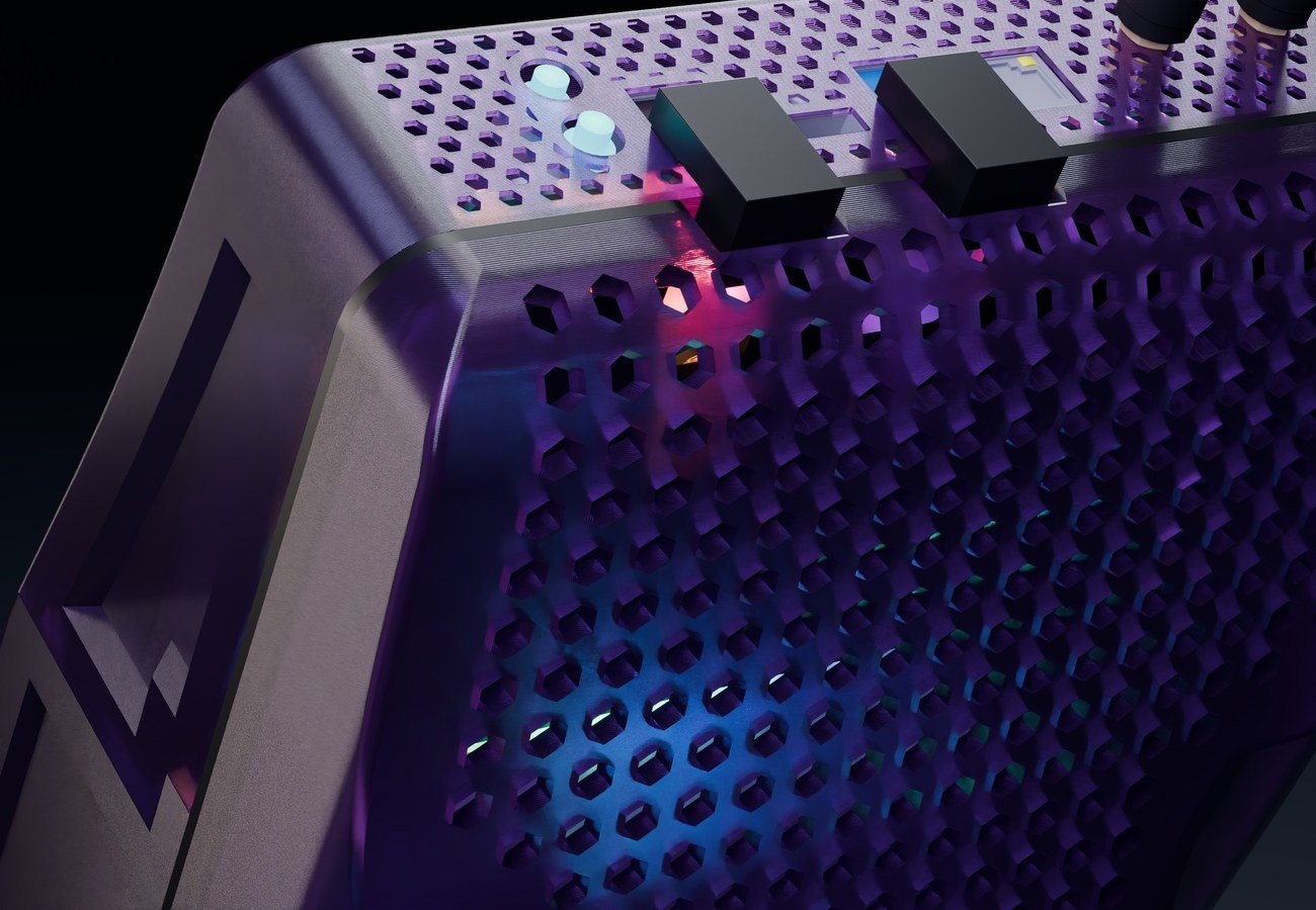 Original macro render showing printed PCTG layer texture under RGB illumination.